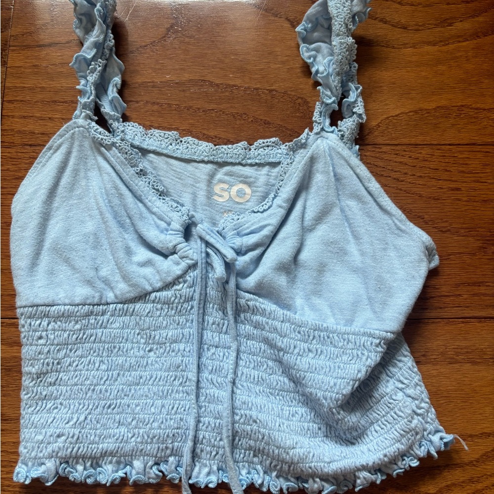 SO Sky Blue Ruffled Camisole Top